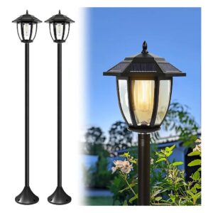 Solar Powered Light Post for Outdoor Use - Black Plastic Post with Replaceable LED Bulb