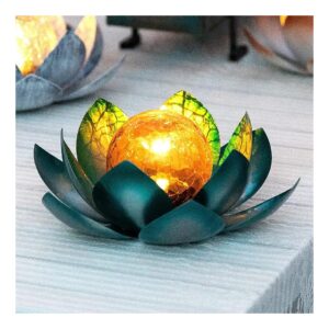 Solar Powered Lotus Metal Flower Lights for Patio and Walkway Decoration