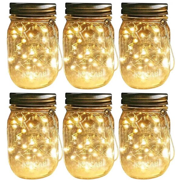 Solar Powered Mason Jar Fairy Lights for Garden Patio with 6-Pack Glass Jars