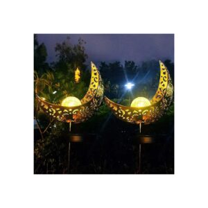 Solar Powered Moon Lights with Crackle Glass Globe for Outdoor Garden Decor