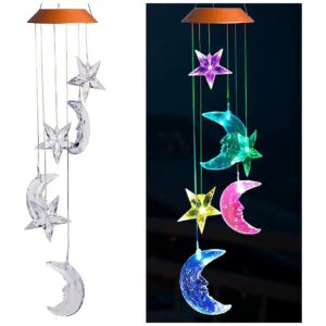 Solar Powered Moon and Star Wind Chimes with Color Changing LED Glow