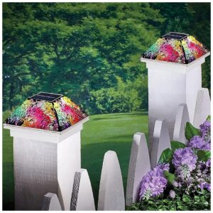 Solar Powered Mosaic Glass Post Cap Lights for Outdoor Lighting with LED Lighting