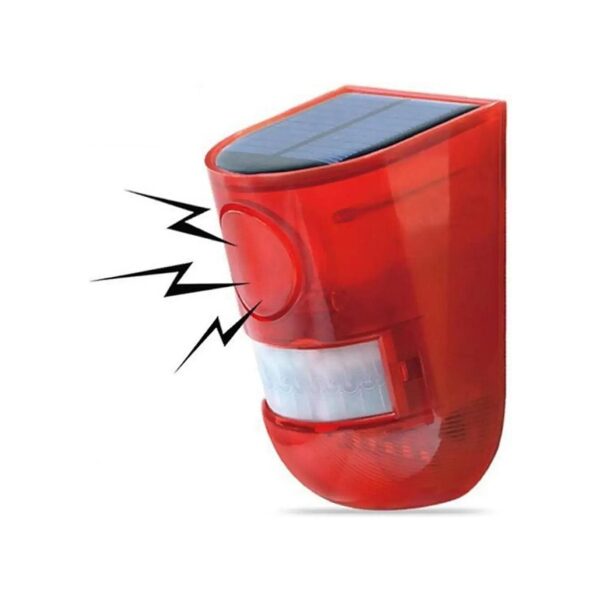 Solar Powered Motion Detector Siren Alarm LED Warning Strobe Red Light Security Device