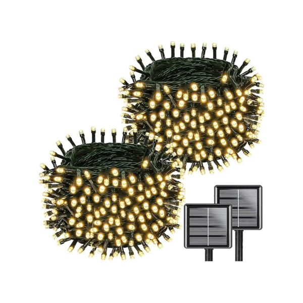 Solar Powered Outdoor Christmas String Lights with 8 Modes and Memory Function