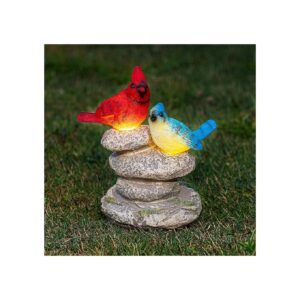 Solar Powered Outdoor Garden Decoration with Resin Blue and Red Bird Statues