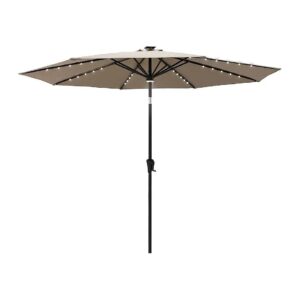 Solar Powered Outdoor Market Patio Umbrella with LED Lights and Tilted Shade