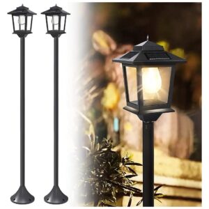 Solar Powered Outdoor Post Lamp with 2-Pack Auto Lighting, Waterproof and Durable Design