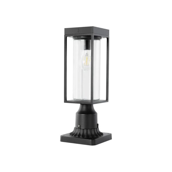 Solar Powered Outdoor Post Light with Aluminum Construction, Black Finish, and E26 Bulb