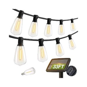 Solar Powered Outdoor String Lights Waterproof LED Bulbs with USB Port