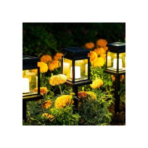 Solar Powered Pathway Lights with 8 Pack Hanging Lanterns for Outdoor Use