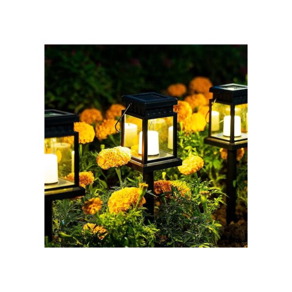 Solar Powered Pathway Lights with 8 Pack Hanging Lanterns for Outdoor Use