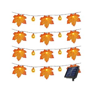 Solar Powered Pumpkin Leaf Garland with Warm White LED Lights for Fall Decor