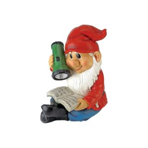 Solar Powered Reading Gnome with LED Flashlight for Garden Decor