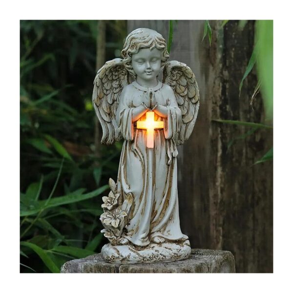 Solar Powered Resin Angel Statue Outdoor Decoration for Patio Yard Porch Garden Cemetery