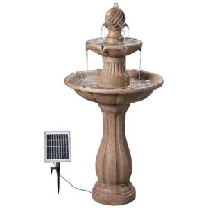 Solar Powered Traditional Fountain with Sandstone Finish, 44 High, 22 Wide