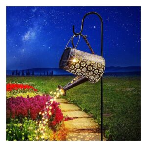 Solar Powered Watering Can with Metal Kettle String Lights for Garden