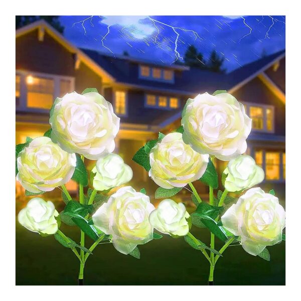 Solar Powered White Rose Flower Lights for Outdoor Garden Decoration