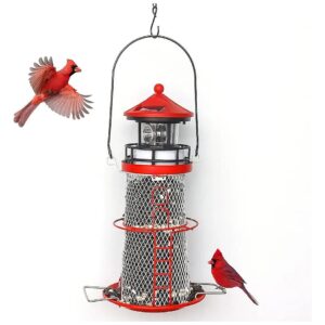 Solar Powered Wild Bird Feeder with Rotating Beacon Lamp for Patio Decor