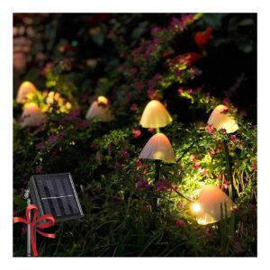 Solar Powered Yellow Mushroom Fairy Lights for Outdoor Garden Decoration