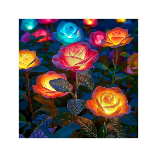 Solar Rose Flowers with Waterproof 7 Color Changing Lights for Yard and Pathway