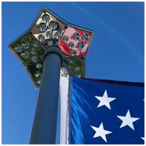 Solar Star Flag Pole Light for Wide Flag Coverage with Double Battery Power