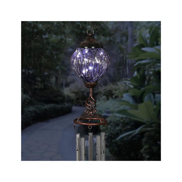 Solar-Lit Wind Chimes with 9 LED Firefly Lights and Glass Accents