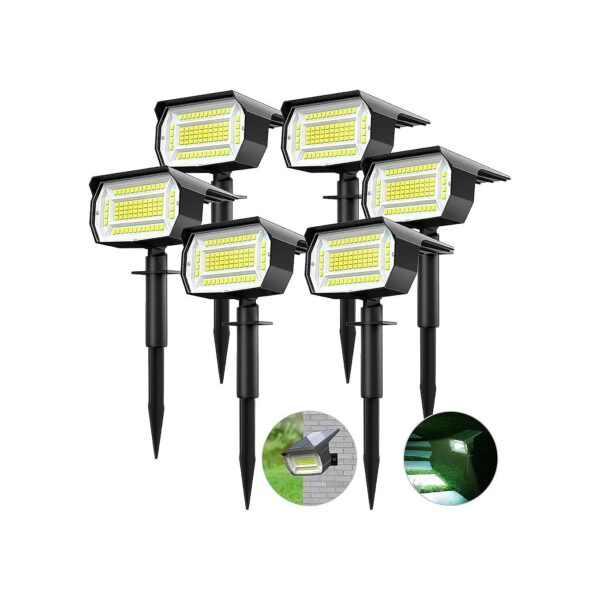 Solar-Powered Landscape Lighting, 6-Pack, 72 LEDs, 3 Modes, Modern Design, Cool White