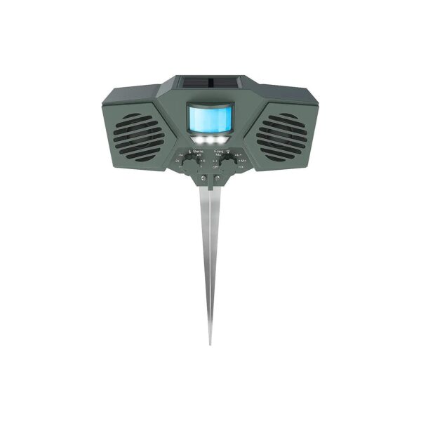 Solar-Powered Outdoor Animal Repeller with Ultrasonic Sound and Flashing LED Strobe Light