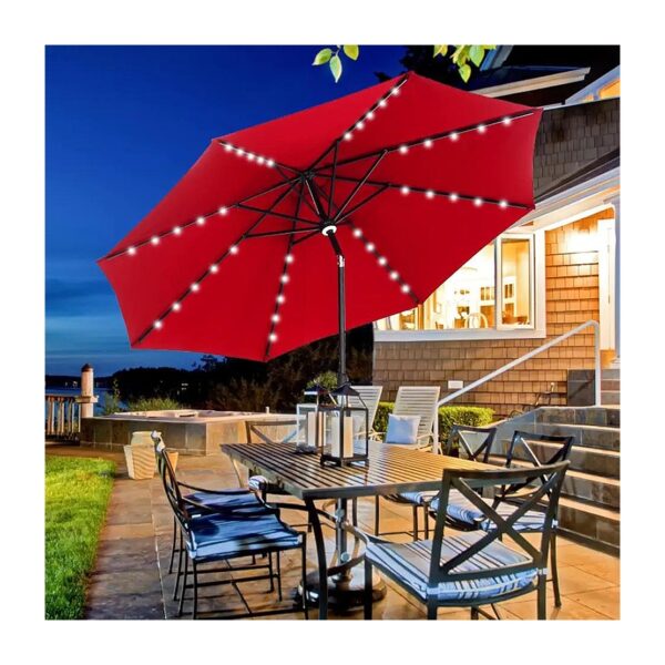 Solar-Powered Patio Umbrella with Tilt Adjustment and LED Lights for Outdoor Spaces