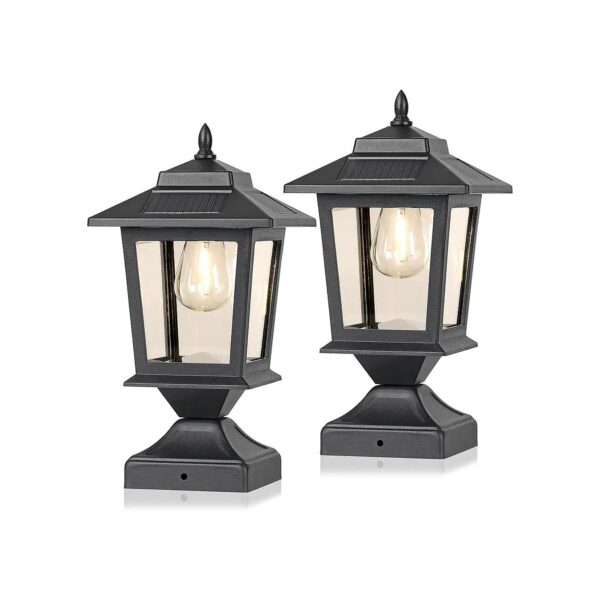 Solar-Powered Post Cap Lights with Glass Shade for 4x4 Wooden Posts and Deck Decor