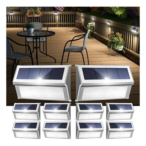 Solar-Stainless Steel Fence Lights 10Pack, Cool White, LED, Waterproof, Outdoor Lighting