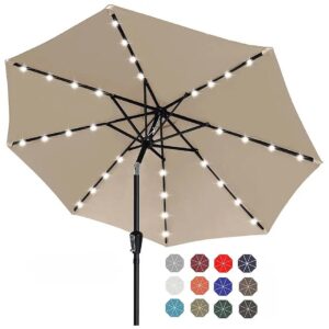 Spacious Solar Powered Patio Umbrella with Solar Powered Lights for Outdoor Entertainment