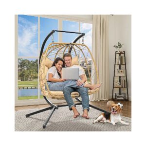 Spacious and Comfortable 2 Person Hanging Egg Chair with Stand for Indoor Outdoor Use