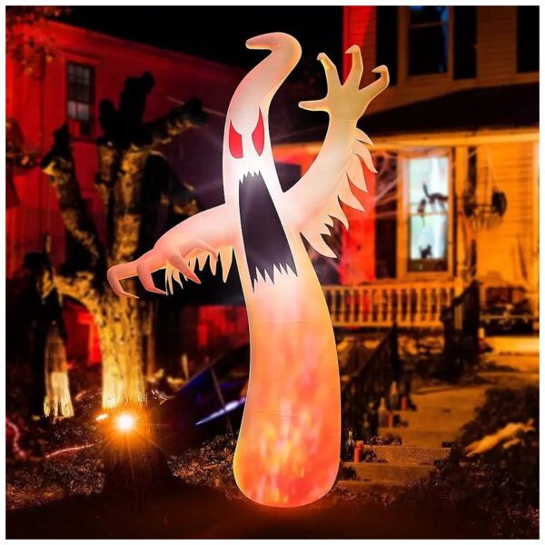 Spooky Halloween Yard Decor - Tall 12 FT Inflatable Ghost with Built-in Lights