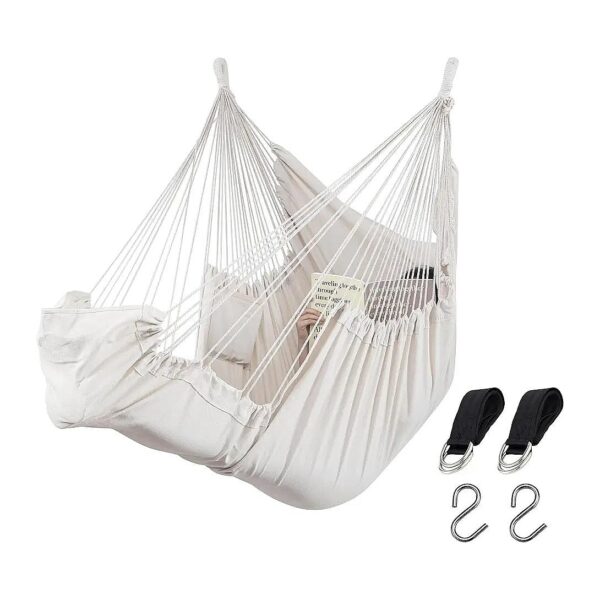 Spreader Bar Not Included Beige Hammock Chair with Foot Rest and Pocket