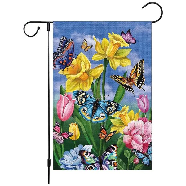 Spring Floral Butterfly Garden Flag - 12x18 Double Sided Burlap Flag for Home and Garden