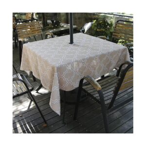 Spring Summer Waterproof Polyester Outdoor Tablecloth Khaki Rectangle Seats 6 8 People