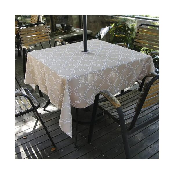 Spring Summer Waterproof Polyester Outdoor Tablecloth Khaki Rectangle Seats 6 8 People