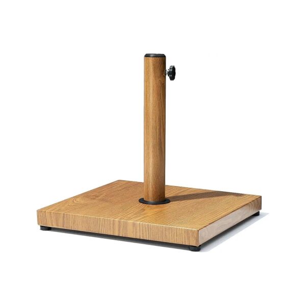 Square Concrete Stand Market Umbrella Base with Teak Brown Finish