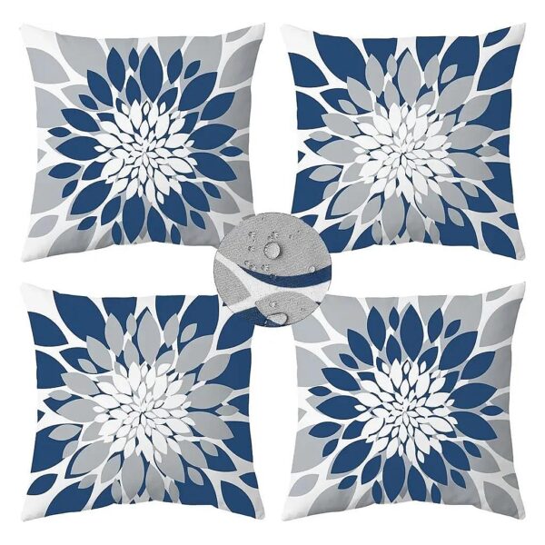 Square Pillow Covers 18x18 Outdoor Waterproof Modern Design Blue Grey Oxford Fabric