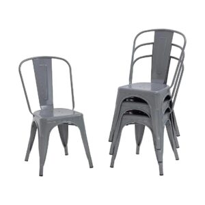 Stackable Metal Dining Chair Set for Indoor or Outdoor Use with 330LBS Weight Capacity