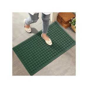 Stain Resistant Outdoor Door Mat with Low Profile Design and Green Rubber Surface 29x17