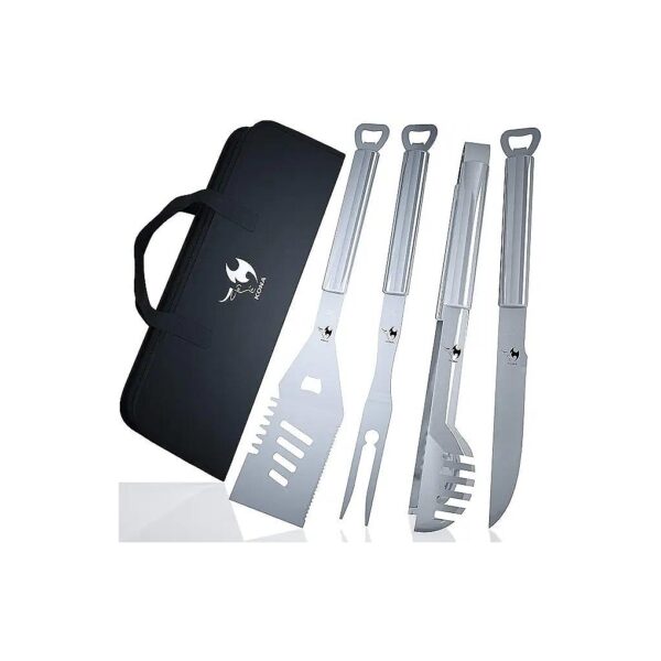 Stainless Steel BBQ Grill Tools Set with Built-in Bottle Opener and Ergonomic Handles