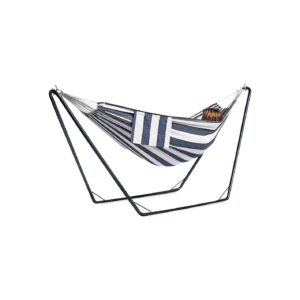 Stand-Alone Double Hammock with V-Shape Steel Stand for 2 Person Outdoor Use, Dark Blue