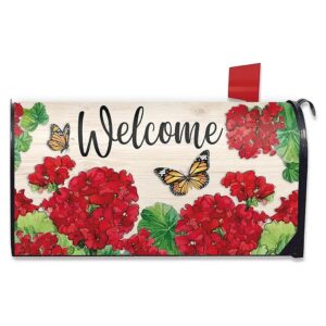 Standout Magnetic Mailbox Cover with Geranium Flowers Butterfly Decor 21x18 inches
