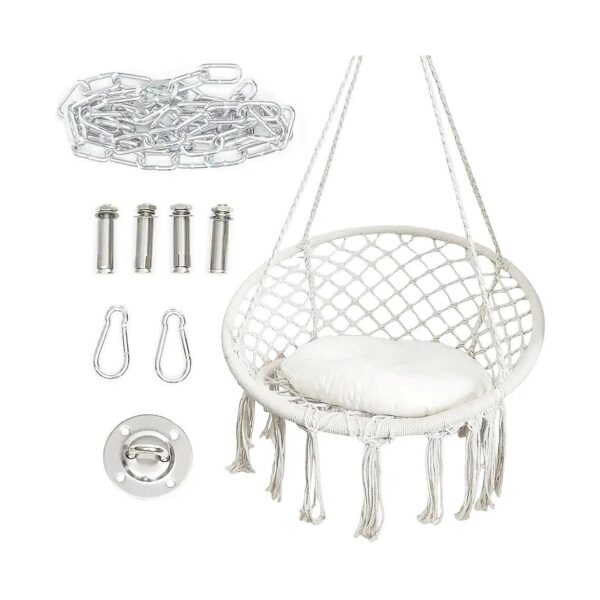 Steel Frame Cotton Rope Hammock Swing Chair with Soft Cushion and Hardware for Families