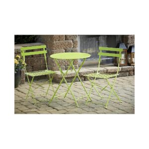 Steel Patio Bistro Set with Powder Coated Frame and Compact Folding Chairs