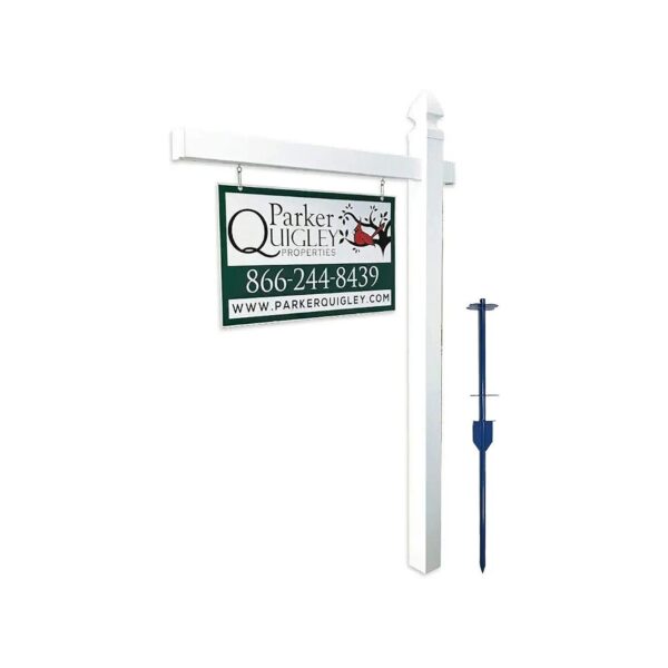 Steel Power Stake Included with White Vinyl Real Estate Post