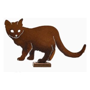 Steel Walking Cat Silhouette Lawn Ornament with Rusty Patina