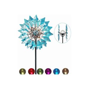 Steel and Glass Kinetic Wind Spinner with Solar Powered LED Lighting for Outdoor Ambience